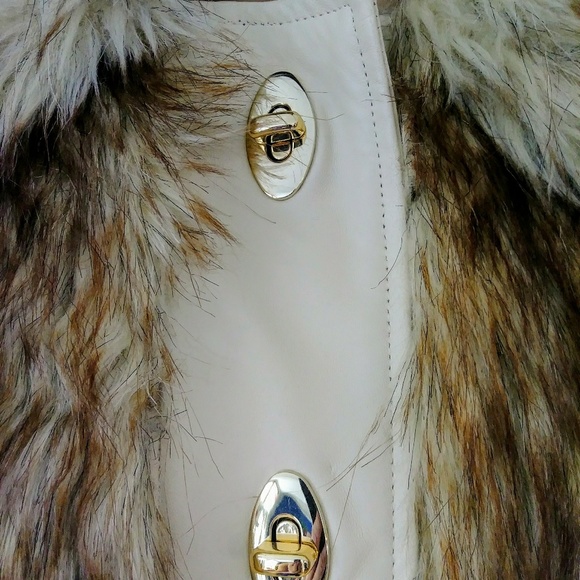 2xHP! Rachel Zoe Creme/Brn Leather Faux Fur Jacket - Picture 3 of 8